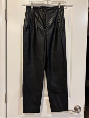Black Faux Leather Tapered Pants